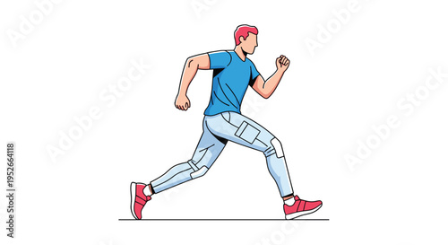 Determined man in athletic clothing running quickly during his daily fitness workout or morning training session.