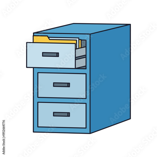 blue file cabinet with open drawer and documents
