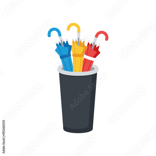 colorful umbrellas in a trash can