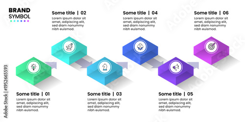 Infographic template. 6 blocks with arrows and icons