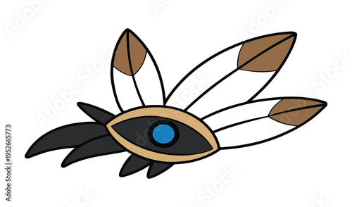 Stylized eye with feathers and dark accents