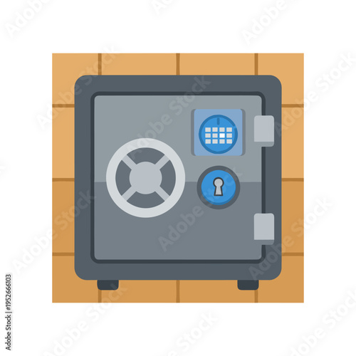 Secure gray safe with keypad and lock on tiled wall