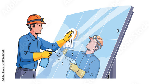 Window Cleaners: A pair of dedicated workers diligently clean a large window pane, each expertly employing their tools and expertise to achieve a pristine finish.