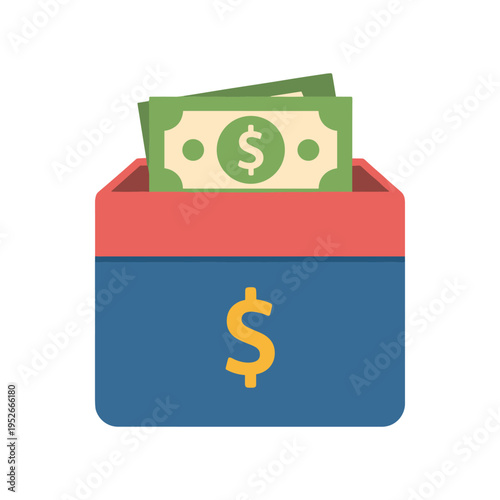 colorful illustration of money box with dollars
