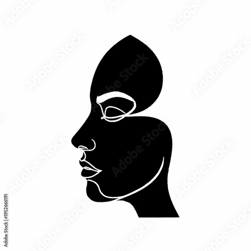 Abstract Black and White Minimalist Face Silhouette Art.