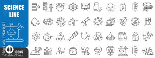 Science Line Icons Set,  Medical, Laboratory, Research and Technology Outline Vector Collection