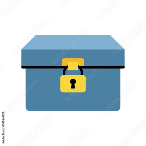 blue metal box with yellow lock and keyhole