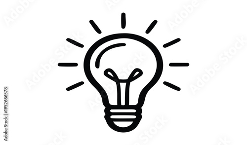 Simple line drawing of a glowing light bulb symbolizing ideas and innovation