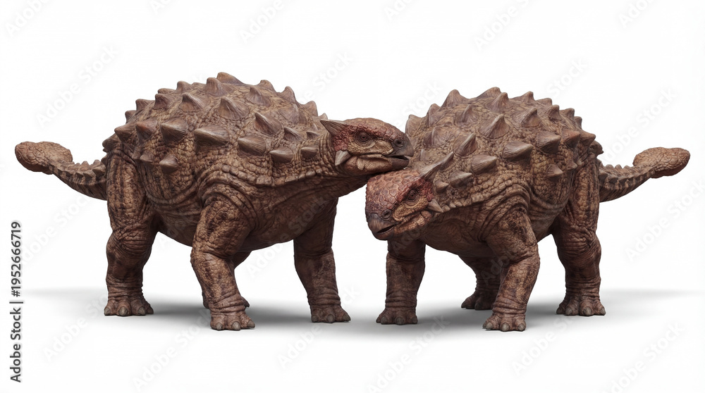 Fototapeta premium Ankylosaurus magniventris pair interacting armored dinosaurs prehistoric behavior