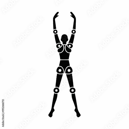 Stylized Human Figure with Articulated Joints and Raised Arms.