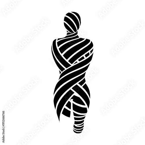 Stylized Human Figure Wrapped in Black and White Stripes.