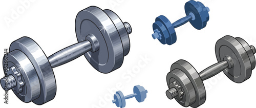 Dumbbells and Weights on White Background