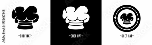 Chef hat logo set. Collection of black and white logos. Stock vector.