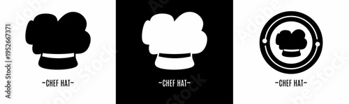 Chef hat logo set. Collection of black and white logos. Stock vector.