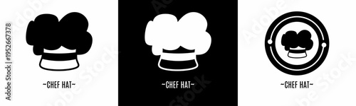 Chef hat logo set. Collection of black and white logos. Stock vector.