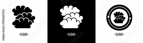 Cloud logo set. Collection of black and white logos. Stock vector.