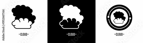 Cloud logo set. Collection of black and white logos. Stock vector.