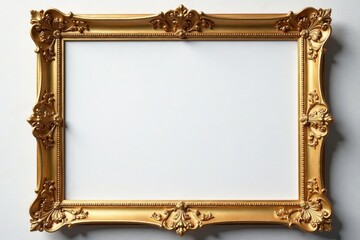 Elegant golden corner frame sits atop white surface with intricate patterns and textured finishes , white surface, patterns