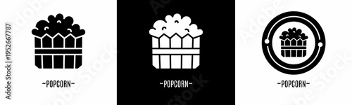 Popcorn logo set. Collection of black and white logos. Stock vector.