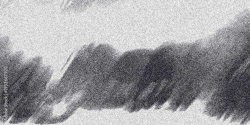 Abstract monochrome textured cloud or smoke formation with granular noise, creating a soft yet detailed organic shape against a bright background