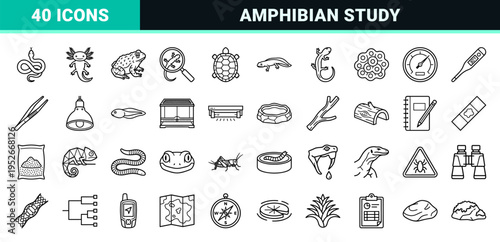 Minimalist Herpetology and Amphibian Study Monoline Outlines for Professional Biological Research and Wildlife Conservation Graphics