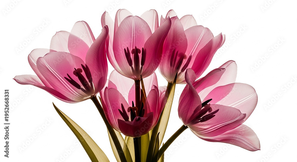Obraz premium A close-up of pink tulips on a white background