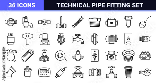 Industrial Pressure Relief Valve and Plumbing System Technical Monoline Outline Symbols for Engineering and Manufacturing Documentation