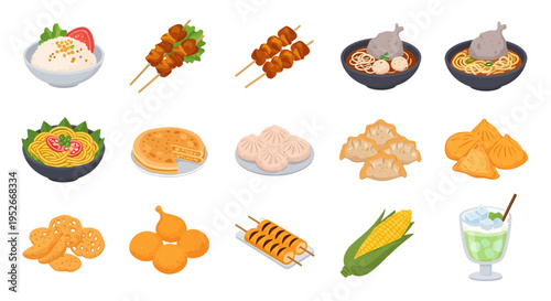 Indonesian Street Food and Snacks Collection Isometric Vector Illustration