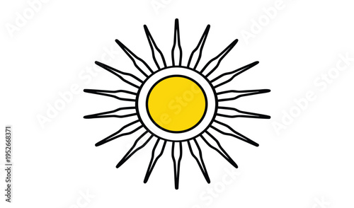 Stylized sun symbol with radiating rays and yellow center