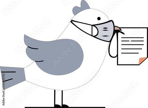 Illustration of a Bird Wearing a Protective Face Mask Carrying a Document for Anonymous Data Transmission