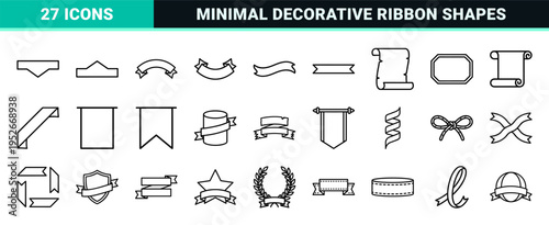 Minimalist Linear Ribbon and Banner Outlines for Graphic Design Titles and Branding Projects in High-End Monoline Style
