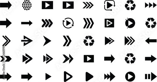 Black media playback and navigation icons set