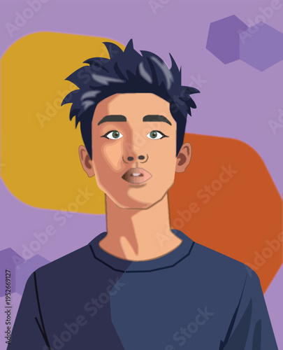 Stylish Young Male Avatar Illustration – Modern Portrait Character with Abstract Background Vector Design
