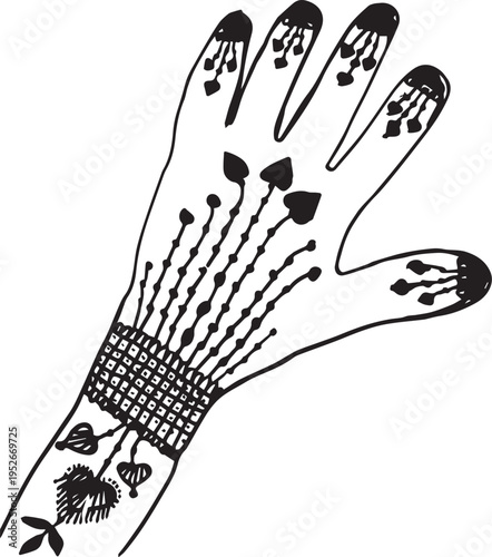Hand drawn henna mehndi pattern on hand silhouette