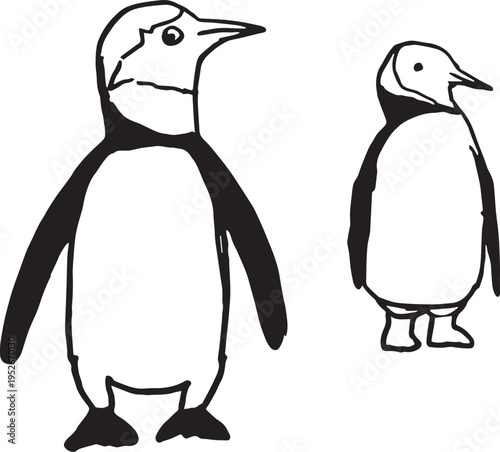 Simple hand drawn penguin doodle illustration in black and white