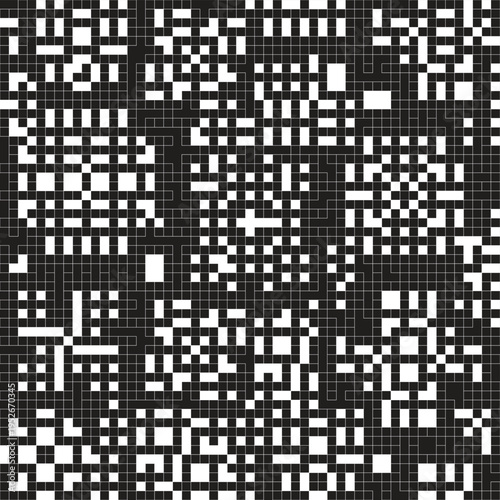 Seamless pattern with crossword or tetris. Abstract puzzle consisting of cells, maze, logic task. Fabric, packaging, wallpaper, wrapping paper. Illustration of a book, magazine. Cover. No ai