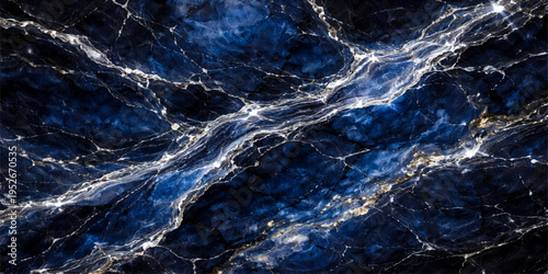 Abstract nature landscape of blue water surface and powerful ocean waves flowing into a dark stream of white foam under a stormy sky