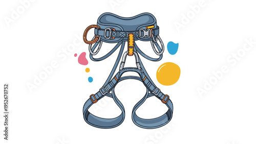 Professional rock climbing harness in a blue color shown with safety buckles and gear loops for secure outdoor adventures and mountain sports.