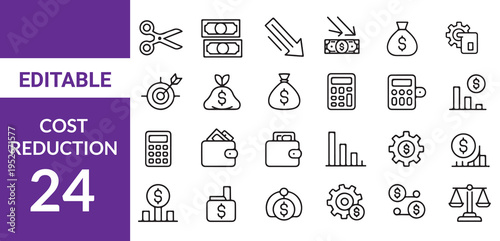 Cost Reduction,Loan set of web icons in line style. Loan and Credit linear icon collection. Containing loan, money, 