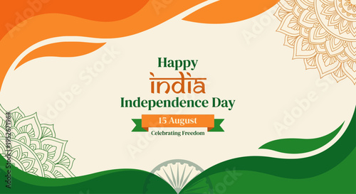 Vibrant Indian Independence Day celebration with colorful decorations and festive atmosphere in a joyful outdoor setting with people.