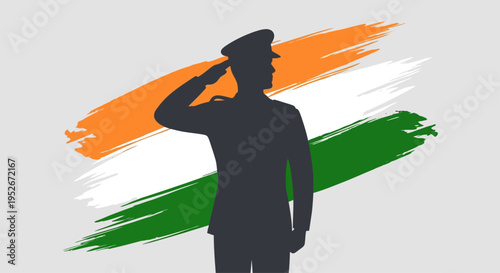 Soldier salutes proudly in front of Indian flag colors