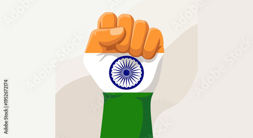 Raised Fist with Indian Flag Design on Hand in Protest or Celebration