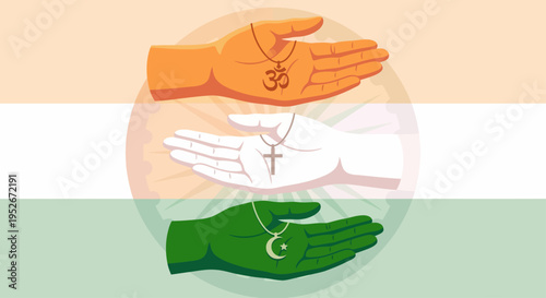 Hands symbolizing unity and diversity under a tricolor background