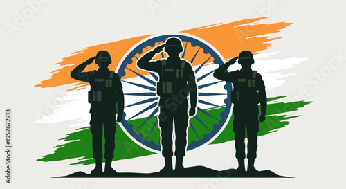 Soldiers salute Indian flag with hands in patriotism and honor ceremony