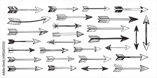 Arrow collection with detailed feather fletching and geometric patterns for design