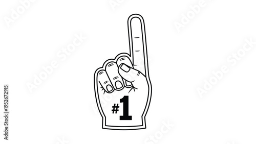 White foam finger with a black outline and a large number one printed on the palm is used by sports fans to show support.