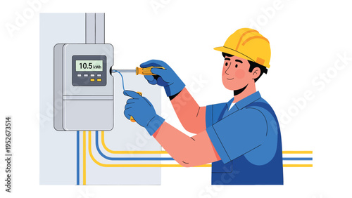 Electrician at Work: A skilled electrician diligently works on electrical panel, symbolizing expertise and precision.