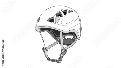 Professional white safety helmet with adjustable straps designed for head protection during rock climbing, hiking, or industrial construction work.