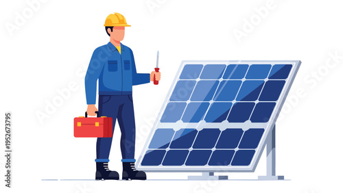 Solar Panel Technician: A skilled technician diligently inspects and maintains a solar panel, showcasing expertise and the commitment to renewable energy and sustainable living.