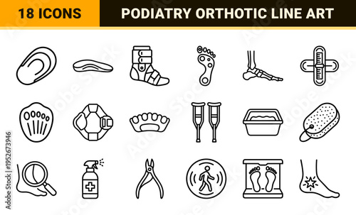 Footwear Manufacturing and Podiatry Technical Monoline Symbols for Commercial Design and Retail Signage